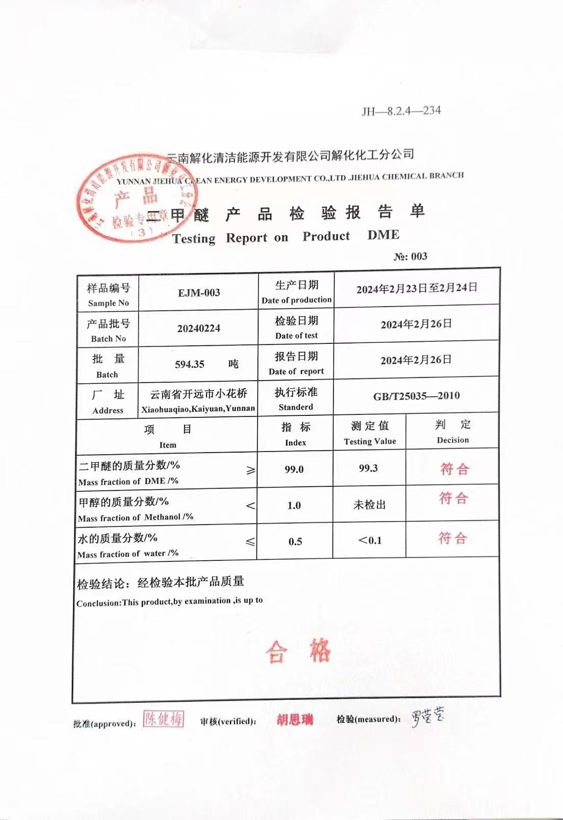 附件3.二甲醚气质分析报告单